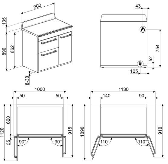 Buy Smeg Victoria TR93BL 90cm Dual Fuel Range Cooker Black Marks