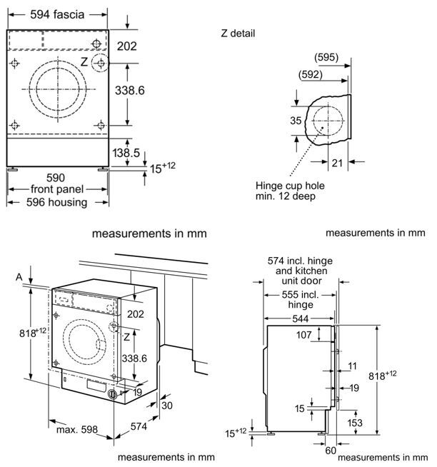 Siemens WI14W502GB iQ700 Integrated Washing Machine, 8kg, 1400 Spin