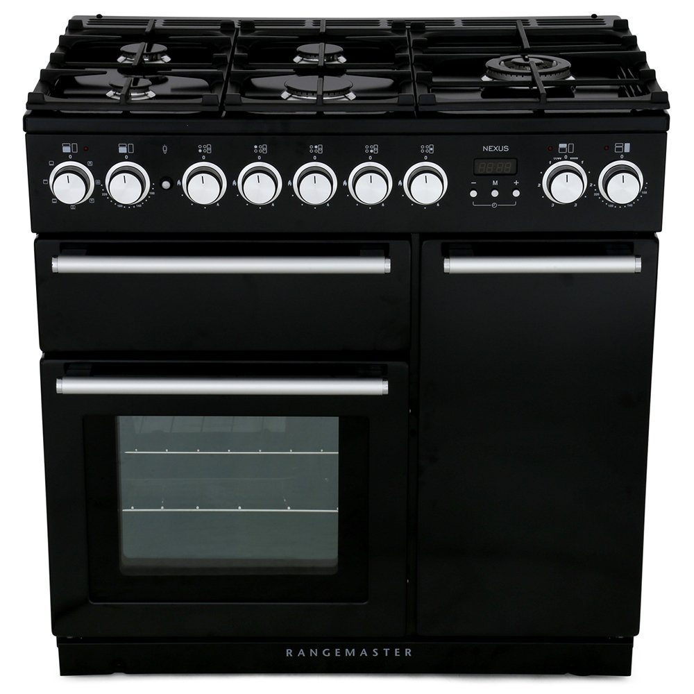 Rangemaster Nexus Black / Chrome 90cm Dual Fuel Range Cooker NEX90DFFBL/C, A Rated