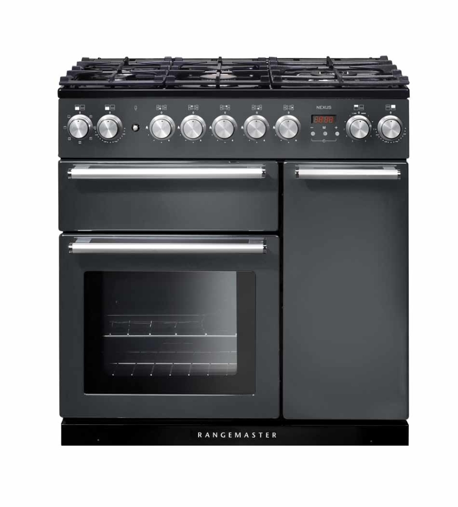 Rangemaster Nexus NEX90DFFSL/C 90cm Dual Fuel Range Cooker Slate / Chrome, Grey, A Rated