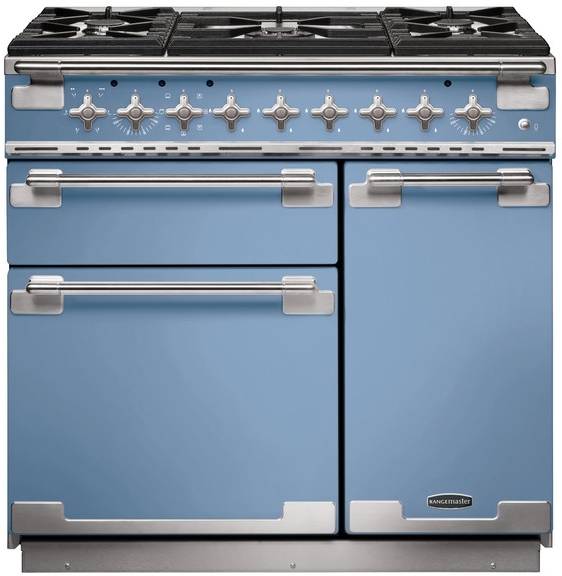 Rangemaster Elise ELS90DFFCA 90cm Dual Fuel Range Cooker China Blue / Brushed Chrome, A Rated