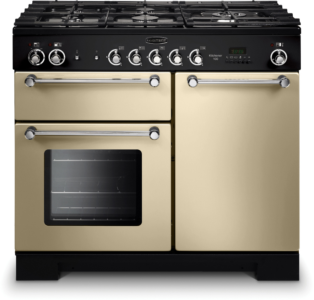 Rangemaster Kitchener KCH100NGFCR/C 100cm Gas Range Cooker - Cream and Chrome KCH100NGFCR/C Kitchener Cream / Chrome