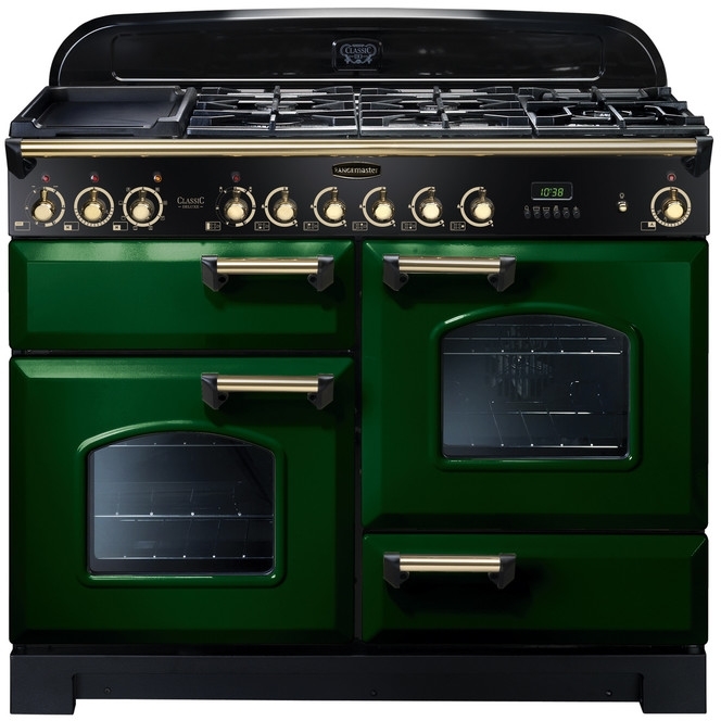 Rangemaster Classic Deluxe CDL110DFFRG/B 110cm Dual Fuel Range Cooker Racing Green / Brass, A Rated