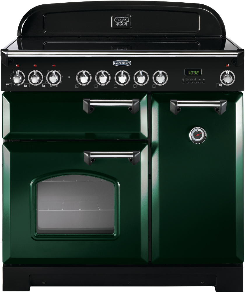 Rangemaster Classic Deluxe CDL90EIRG/C 90cm Induction Range Cooker Racing Green / Chrome, A Rated