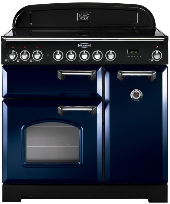 Rangemaster Classic Deluxe CDL90EIRB/C 90cm Induction Range Cooker Regal Blue / Chrome, A Rated