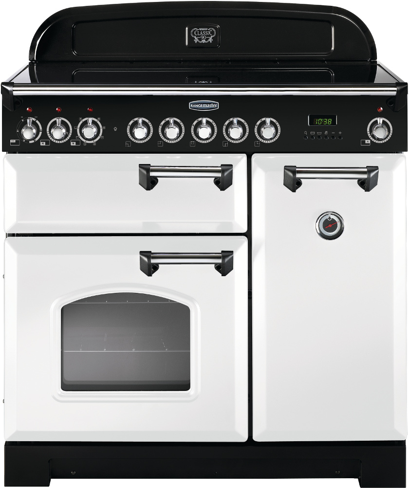 Rangemaster Classic Deluxe CDL90EIWH/C 90cm Induction Range Cooker White / Chrome, A Rated