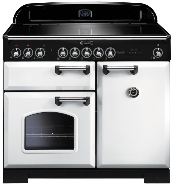 Rangemaster Classic Deluxe CDL100EIWH/C 100cm Induction Range Cooker White / Chrome, A Rated