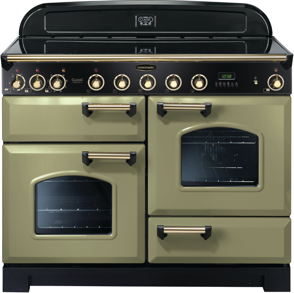 Rangemaster CDL110EIOG/B 110cm Induction Range Cooker Classic Deluxe Olive Green / Brass, Olive Green with Brass Trim, A Rated