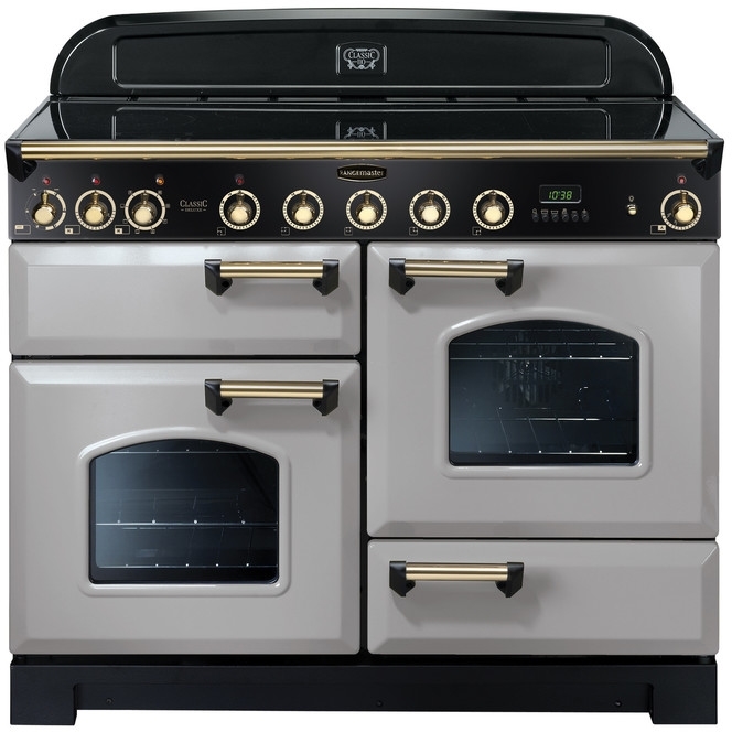 Rangemaster Classic Deluxe CDL110EIRP/B 110cm Induction Range Cooker Royal Pearl / Brass, Silver, A Rated