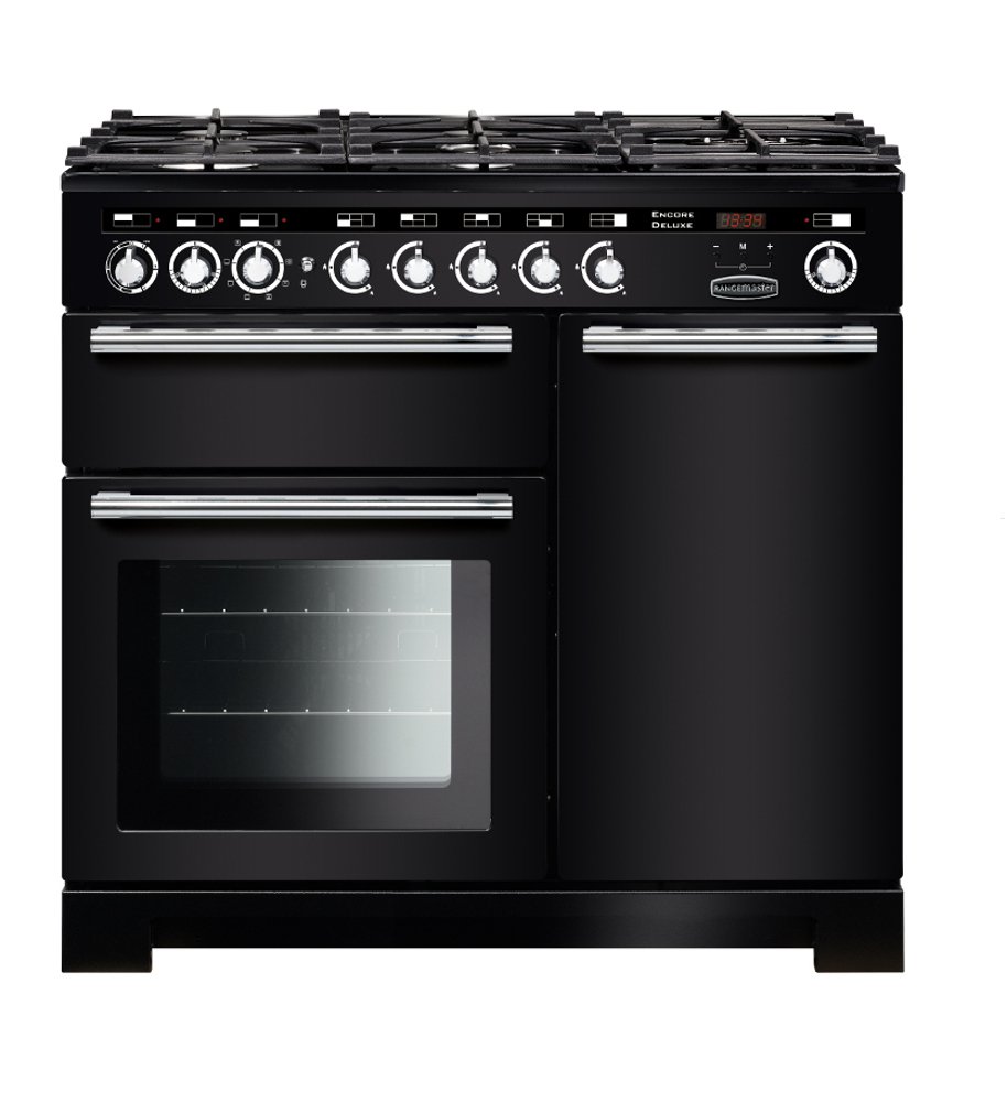 Rangemaster EDL100DFFBL/C Encore Deluxe 100cm Dual Fuel Range Cooker Black EDL100DFFBL/C Encore Deluxe Black / Chrome
