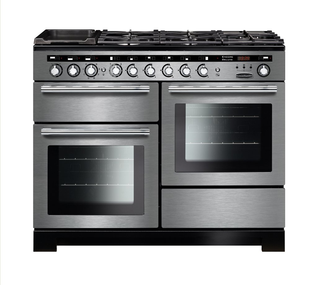 Rangemaster - 110cm Dual Fuel Range Cooker - Stainless Steel - 7 Zone Hob - 2 Ovens EDL110DFFSS/C Encore Deluxe Stainless Steel / Chrome