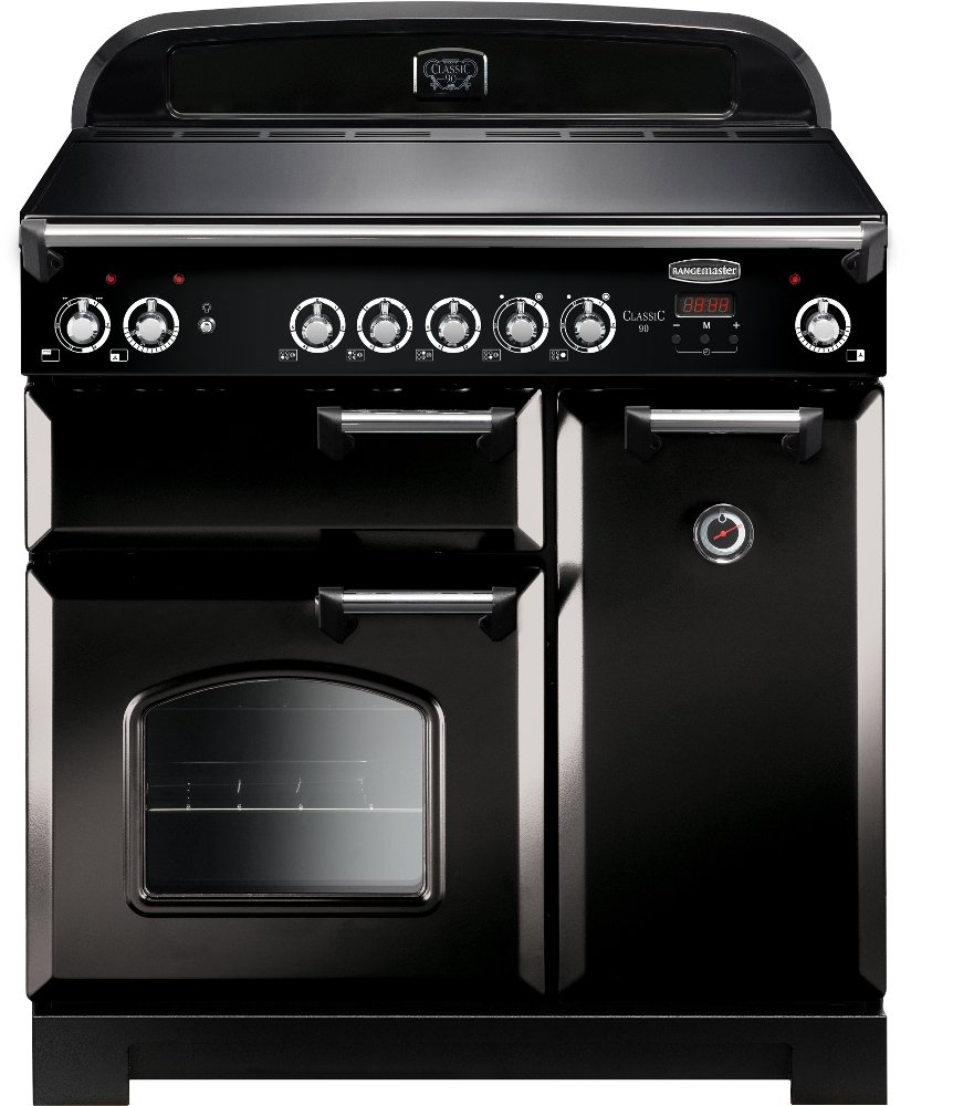 Rangemaster Classic CLA90ECBL/C 90cm Ceramic Range Cooker Black / Chrome, A Rated