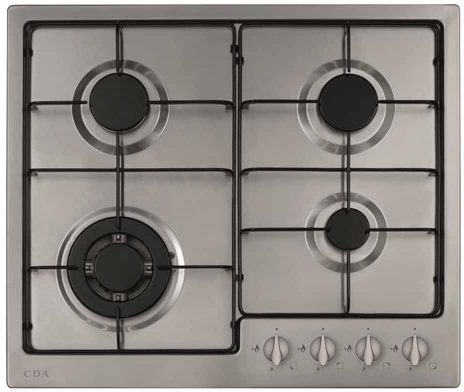 CDA HG6251SS 4 Burner Gas Hob - 58cm Width - Stainless Steel - Front Control - Enamel Pan Supports HG6251SS