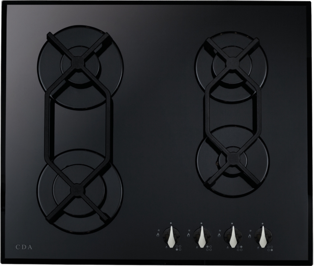 CDA HVG621BL 4 burner gas on glass hob, cast iron pan supports, front control - Image 4