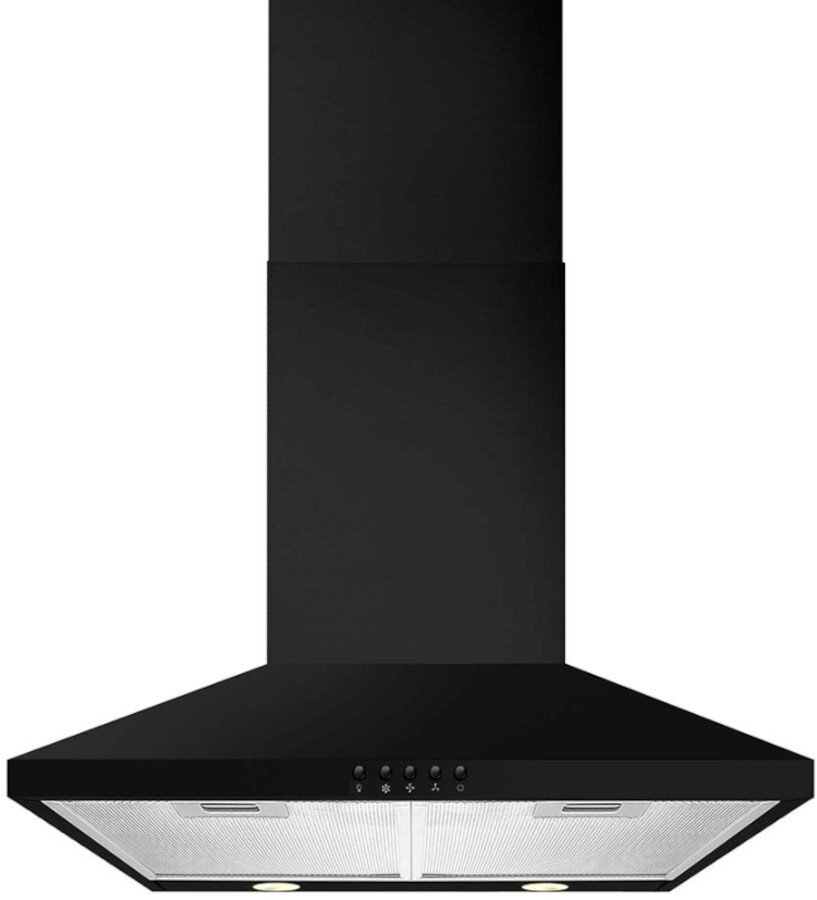 CDA ECH63BL 60cm Black Chimney Cooker Hood - 475 m³/h Extraction - 3 Speeds - LED Lighting ECH63BL