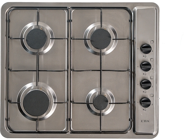CDA SCG060SS 4 Burner Gas Hob in Stainless Steel with Side Rotary Controls and Auto Ignition 580mm Wide