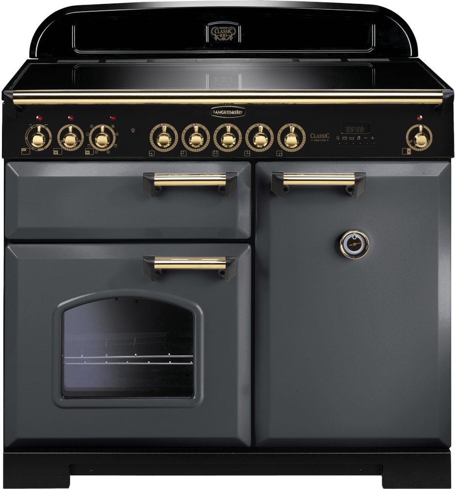 Rangemaster Classic Deluxe CDL100EISL/B 100cm Induction Range Cooker Slate / Brass, Grey, A Rated