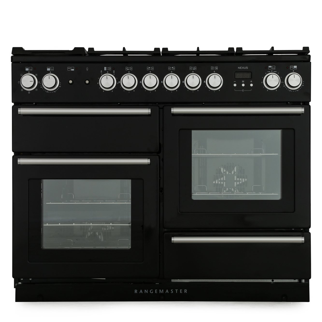 Rangemaster NEX110DFFCB/C 110cm Charcoal Black Dual Fuel Range Cooker - 7 Zone Combi Hob NEX110DFFCB/C Nexus Charcoal Black / Chrome