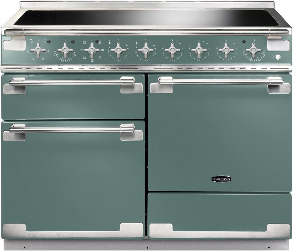 Rangemaster Elise ELS110EIMG 110cm Mineral Green Induction Range Cooker - 5 Zone Induction Hob ELS110EIMG Elise Mineral Green / Brushed Nickel