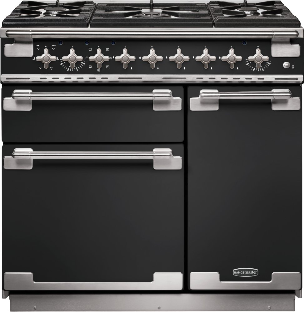 Rangemaster Elise ELS90DFFCB Charcoal Black 90cm Dual Fuel Range Cooker