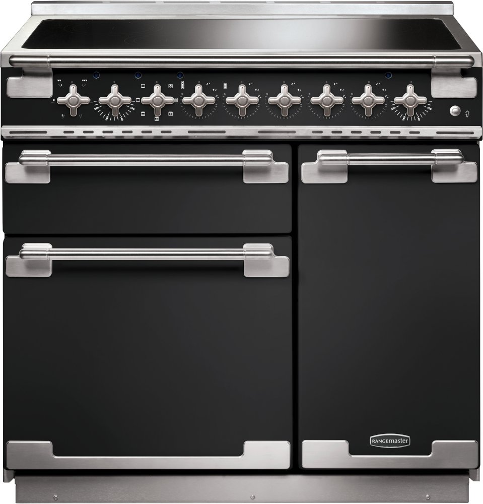 Rangemaster Elise ELS90EICB 90cm Induction Range Cooker - Black ELS90EICB Elise Charcoal Black / Brushed Nickel