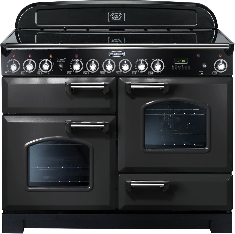 Rangemaster Classic Deluxe CDL110ECCB/C Charcoal Black / Chrome 110cm Ceramic Range Cooker
