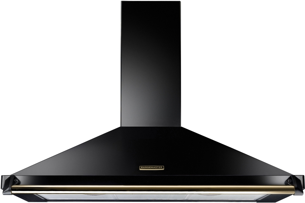 Rangemaster 110cm Chimney Cooker Hood - Black - Ducted/Recirculating - 480 m³/h RCLAHDC110BL/B Classic Black / Brass