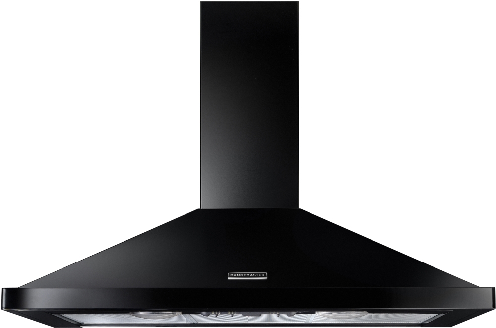 Rangemaster 100cm Chimney Cooker Hood - Black - Ducted/Recirculating RHDC100BL/C Black / Chrome