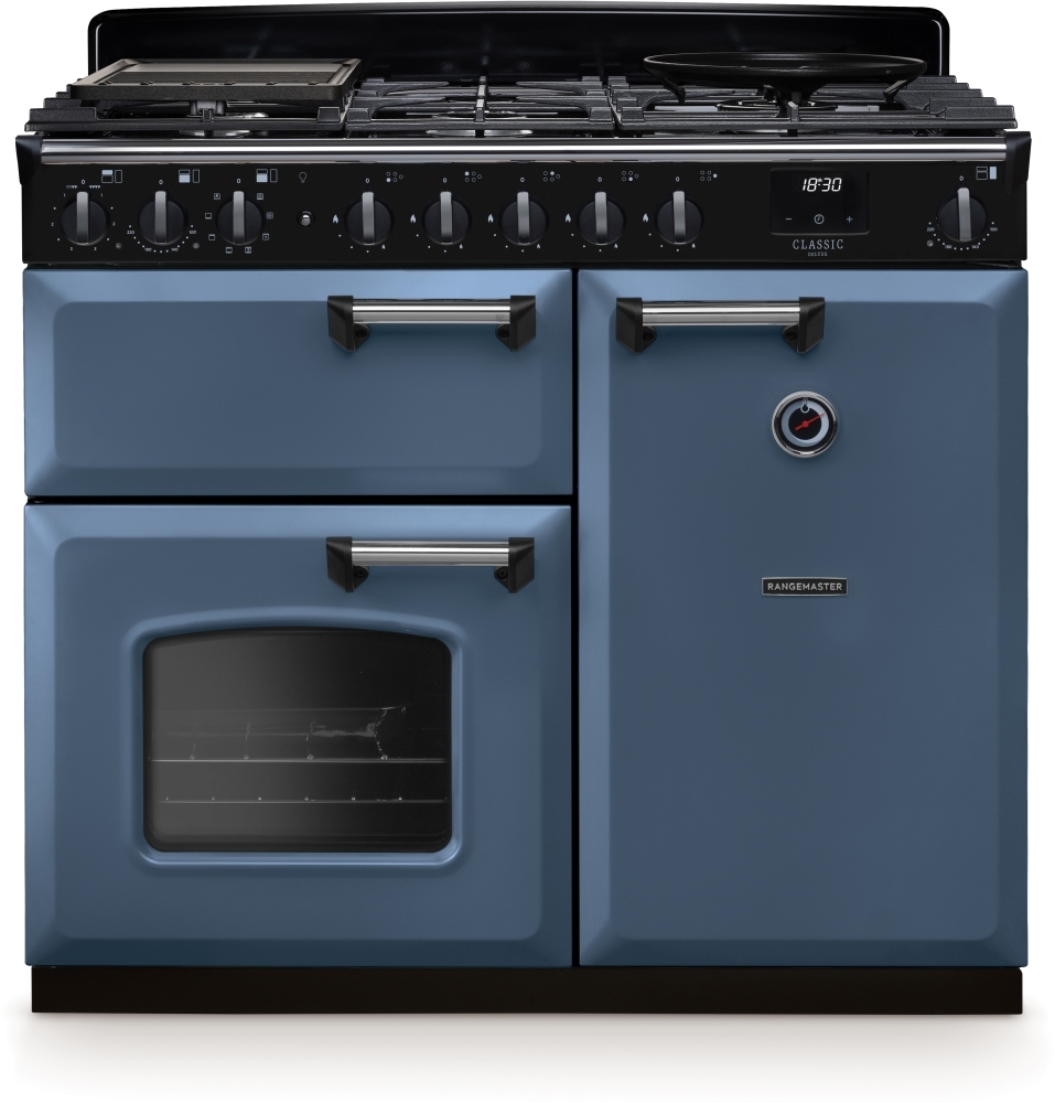 Rangemaster CLDL100DFPSTB/CM1 14642 New Classic Deluxe 100 Dual Fuel Stone Blue Chrome - Image 4