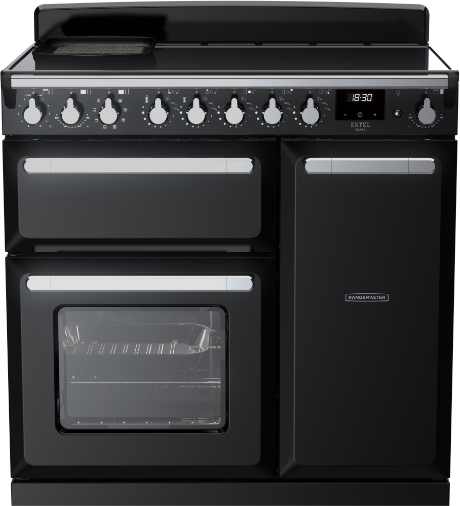 Rangemaster Black Estel Deluxe Esdl90eipgbl/Cm1 / Chrome 90Cm Induction Range Cooker