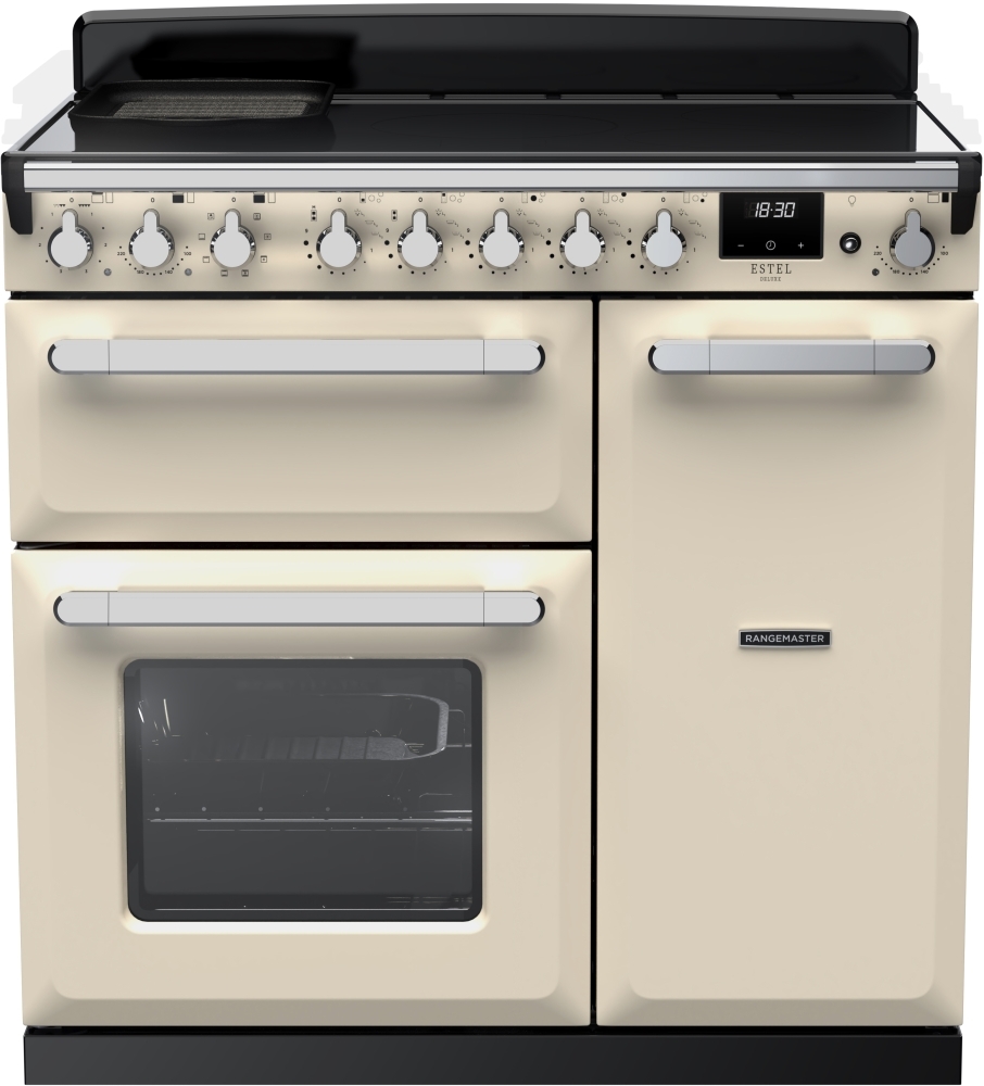 Rangemaster Estel Deluxe ESDL90EIPPCR/CM1 Pale Cream / Chrome 90cm Induction Range Cooker