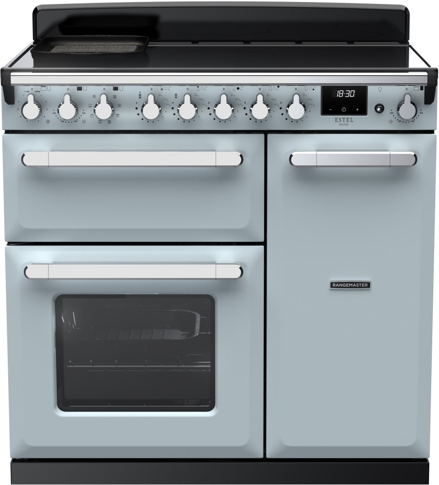 Rangemaster Blue Estel Deluxe Esdl90eipmsb/Cm1 Misty / Chrome 90Cm Induction Range Cooker