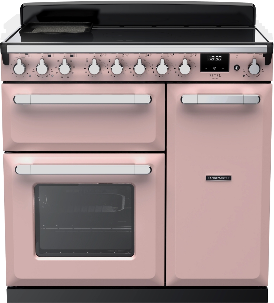 Rangemaster ESDL90EIPPPK/CM1 Estel Deluxe 90cm Induction Range Cooker - Pale Pink/Chrome ESDL90EIPPPK/CM1 Estel Deluxe Pale Pink / Chrome