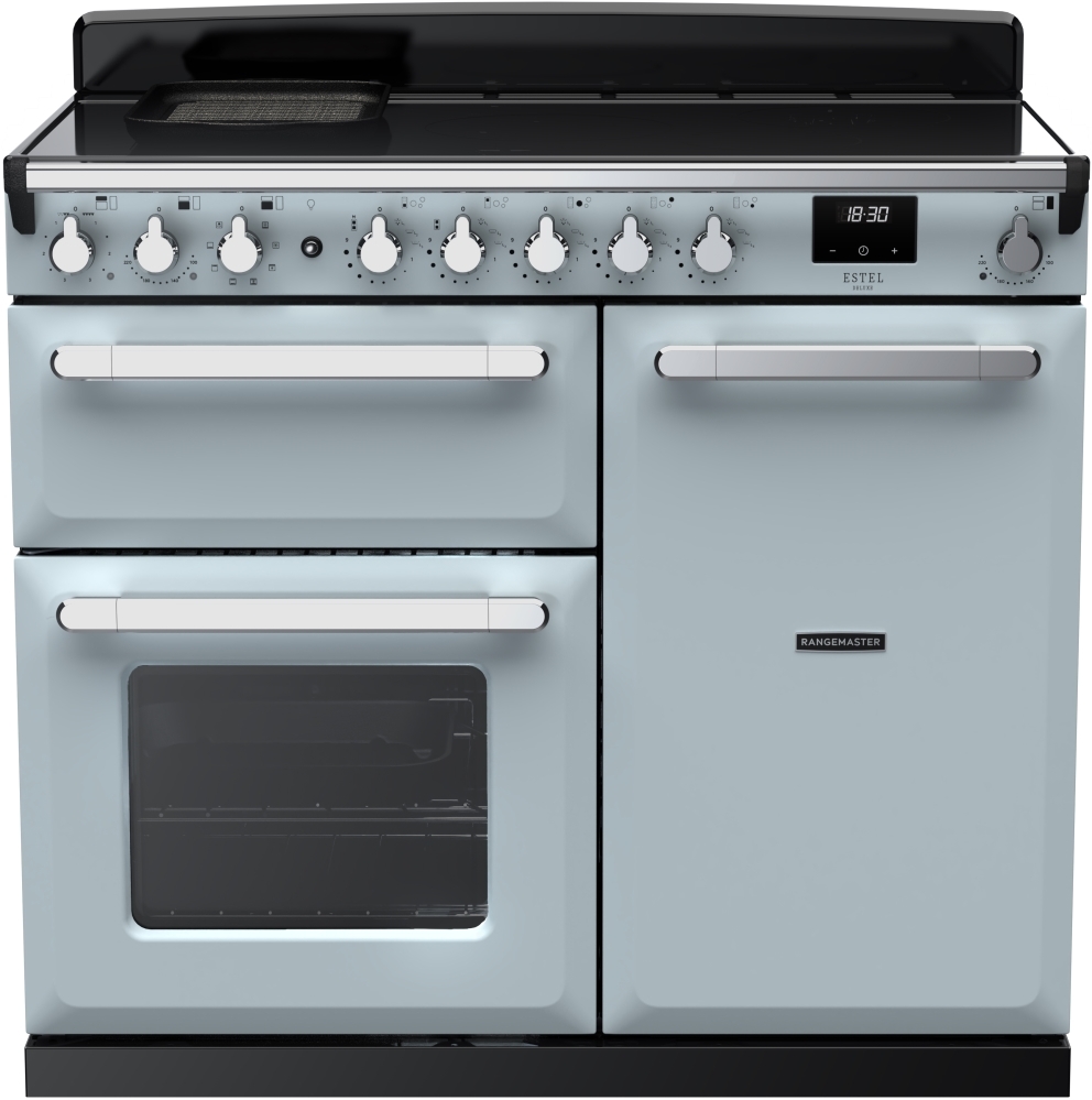 Rangemaster ESDL100EIPMSB/CM1 Estel Deluxe Misty Blue / Chrome 100cm Induction Range Cooker