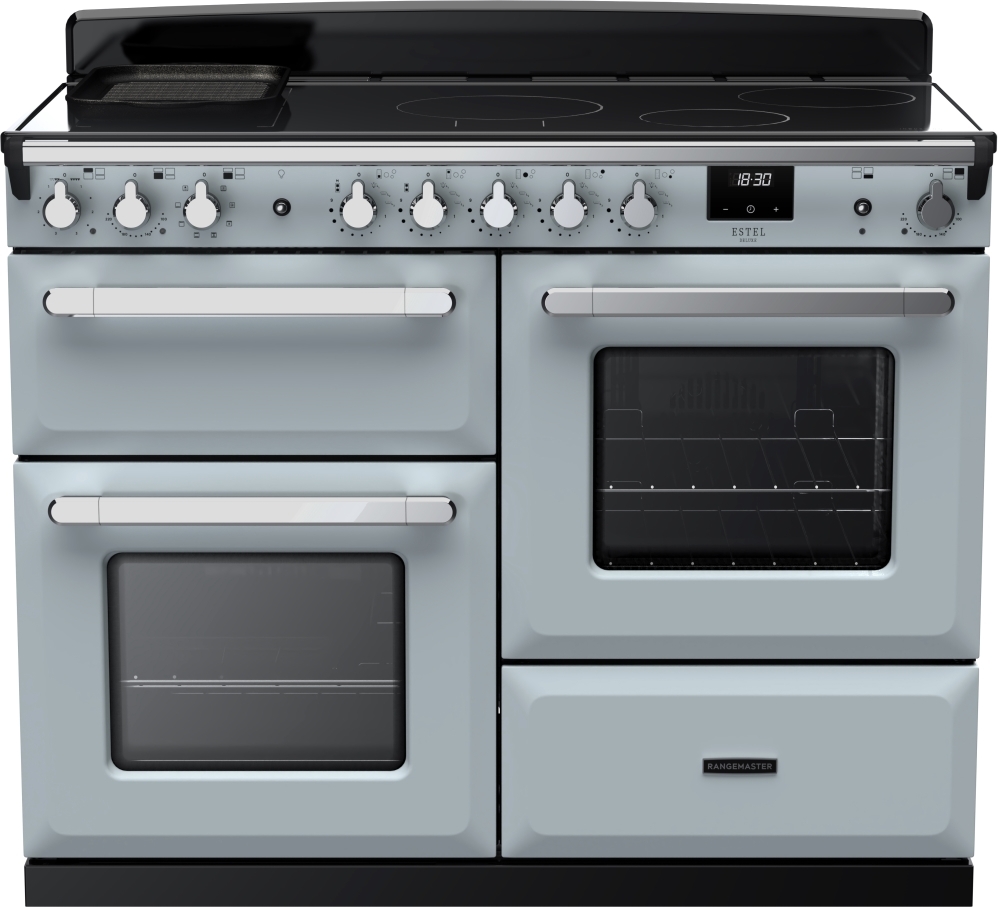 Rangemaster Estel Deluxe ESDLO110EIPMSB/CM1 Misty Blue / Chrome 110cm Induction Range Cooker