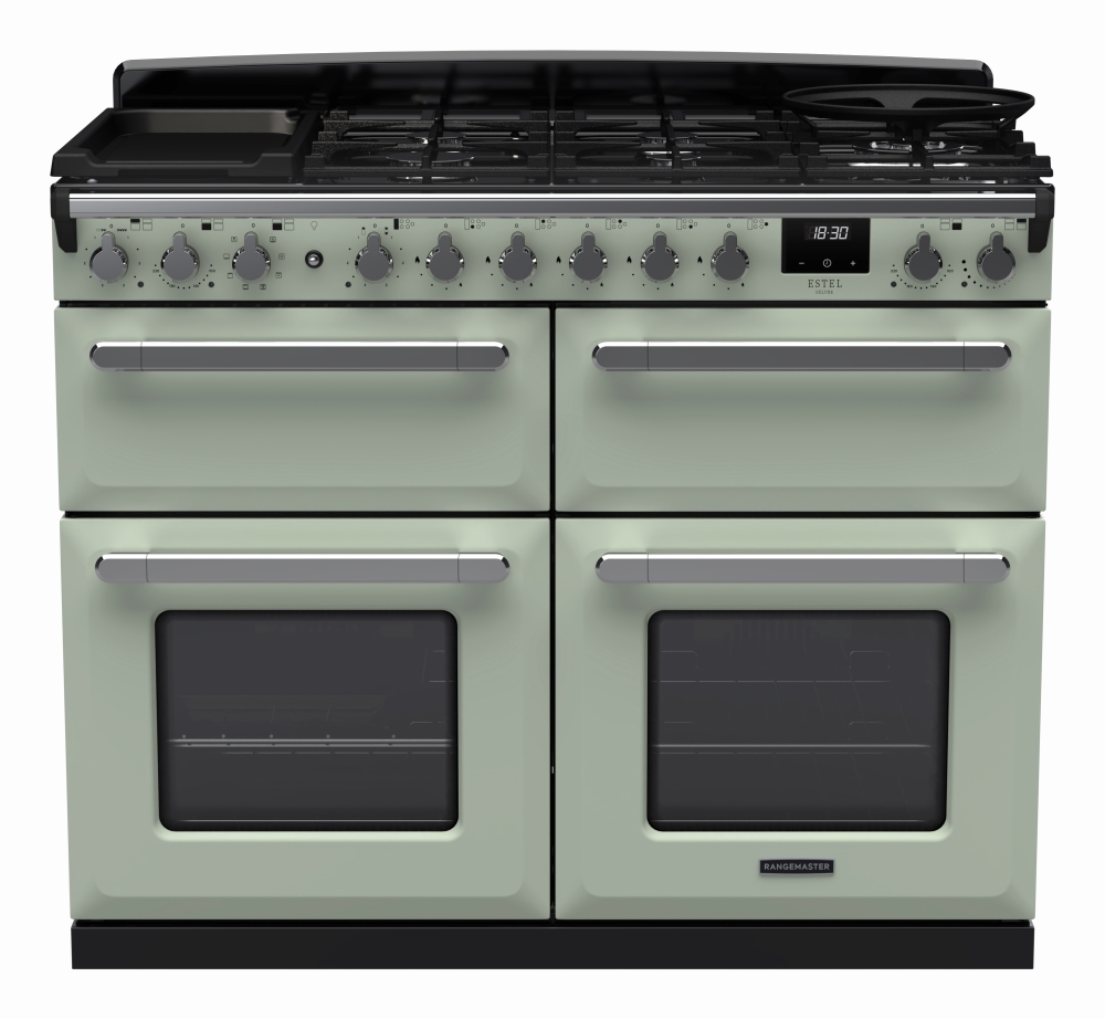 Rangemaster Estel Deluxe ESDLB110DFPMNT/CM1 Mint / Chrome 110cm Dual Fuel Range Cooker