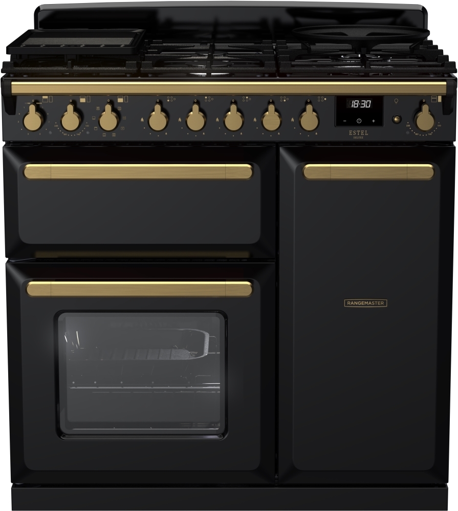 Rangemaster 90cm Dual Fuel Range Cooker - Black - 5 Burner Gas Hob - 3 Ovens - Image 5