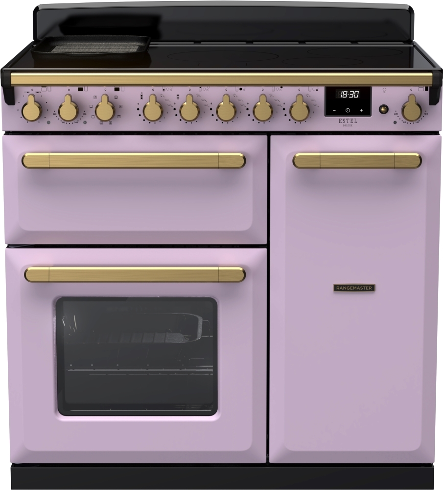Rangemaster Estel Deluxe 90cm Induction Range Cooker - Heather/Antique Brass ESDL90EIPHTH/AB1 Estel Deluxe Heather / Antique Brass