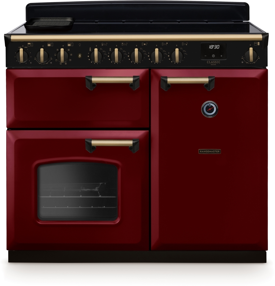 Rangemaster Classic Deluxe 100cm Induction Range Cooker - Bordeaux - Zone Induction Hob - 5 Zones - Multifunction Oven CLDL100EIPBOR/AB1 Classic Deluxe Bordeaux / Antique Brass
