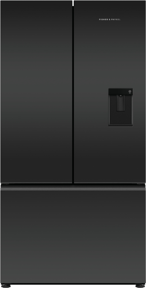 Fisher & Paykel RF540AZUB6 569L American Fridge Freezer, Black Glass, ActiveSmart, Internal Ice Maker, E Rated, Plumbed Water Dispenser