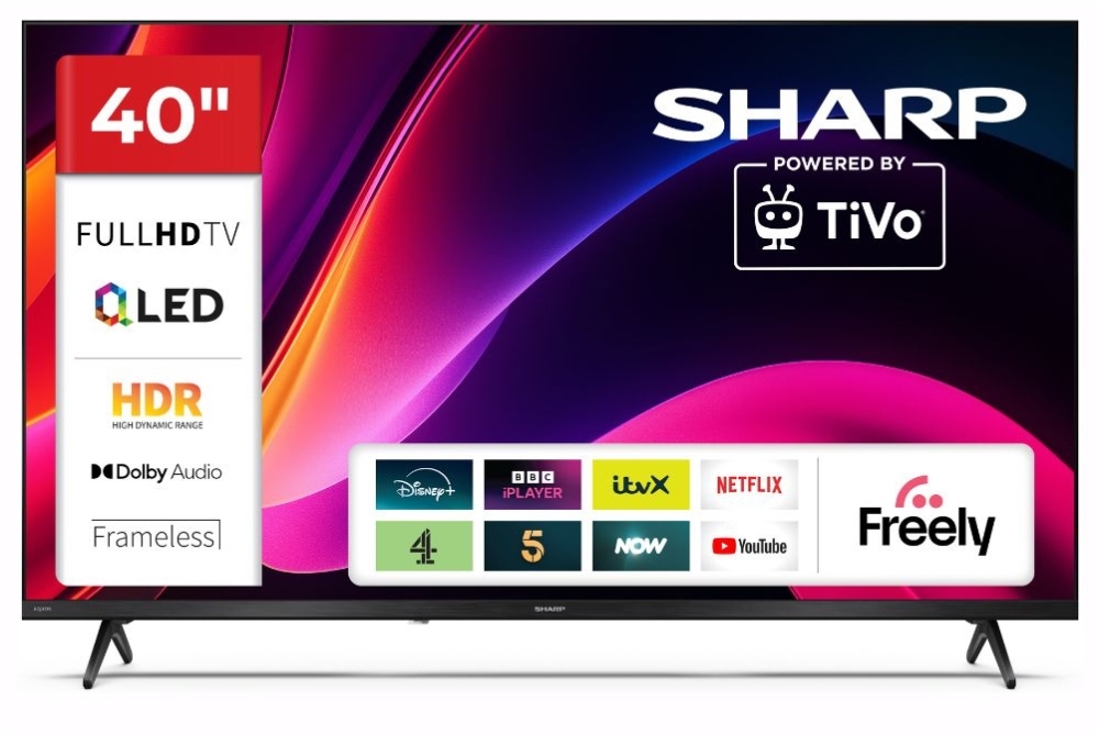 Sharp 40 Inch Full HD QLED Smart TV with TiVo OS, HDR10 and HLG Support, Black
