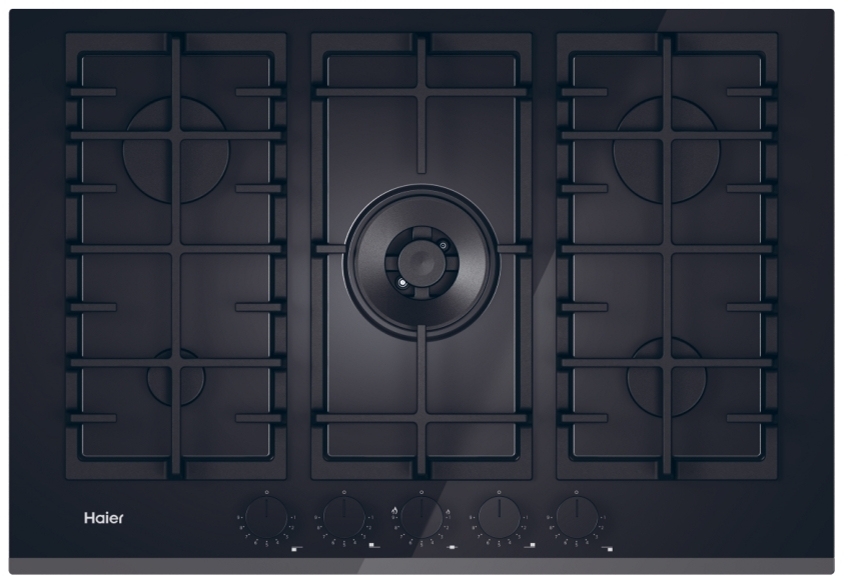 Haier 5 Burner Gas Hob - HAVG75TBBP - Black - Cast Iron Grids - 75cm HAVG75TBBP