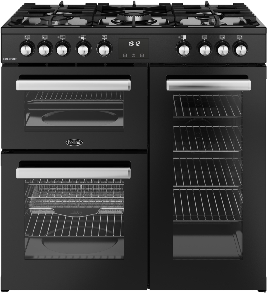 Belling 90cm Dual Fuel Range Cooker - 2 Ovens - 5 Gas Burners - Black - RCA COOKCENTRE 90DF RCA COOKCENTRE 90DF