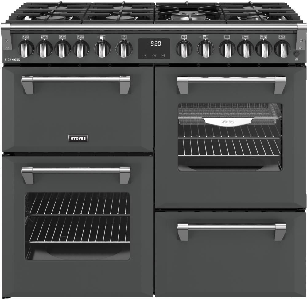 Stoves Richmond 100DF 100cm Dual Fuel Range Cooker - 7 Gas Burners, Quad Oven, 196L Capacity, Anthracite Richmond 100DF