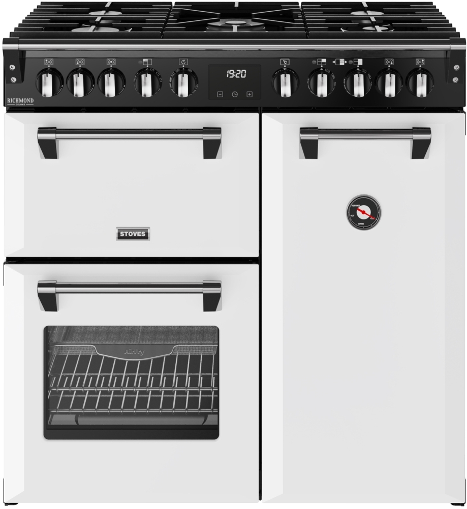 Stoves 90cm Dual Fuel Range Cooker - Gas Hob - 3 Ovens - Ice White DX RCA RICH 90DF IWH