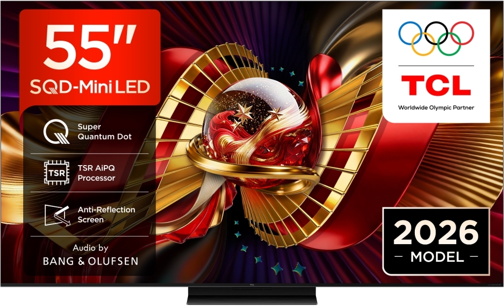 TCL 55C8L-UK 55" SQD-Mini LED Smart TV, 4K Ultra HD, Black, E Rated