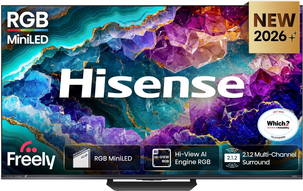 Hisense 55UR8STUK 55 Inch 4K Ultra HD RGB MiniLED Smart TV in Black