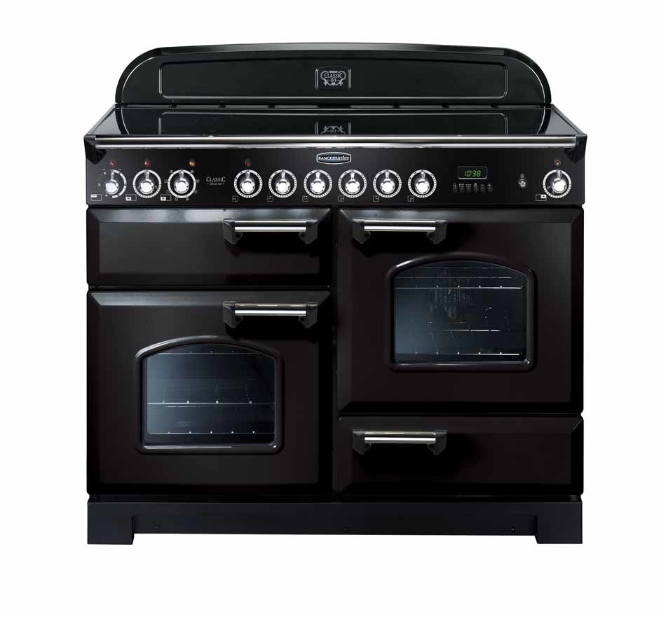 Rangemaster Classic Deluxe CDL110ECBL/C 110cm Ceramic Range Cooker Black / Chrome, A Rated