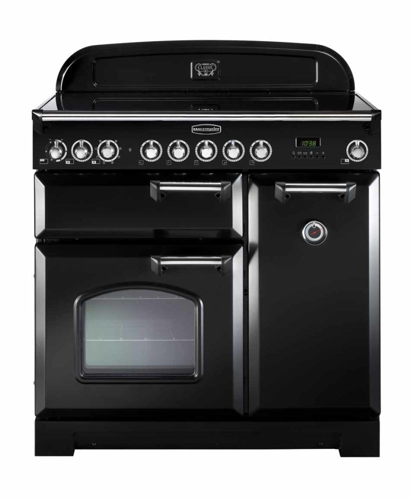 Rangemaster Classic Deluxe CDL90ECBL/C 90cm Ceramic Range Cooker Black / Chrome, A Rated