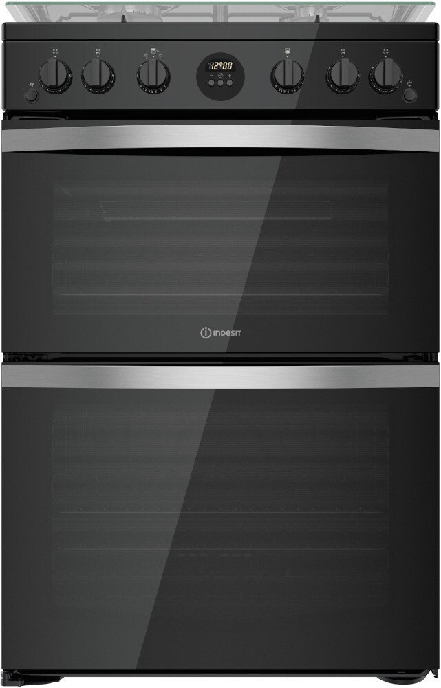 Indesit Black Id67g0mcb/Uk Gas Cooker With Double Oven